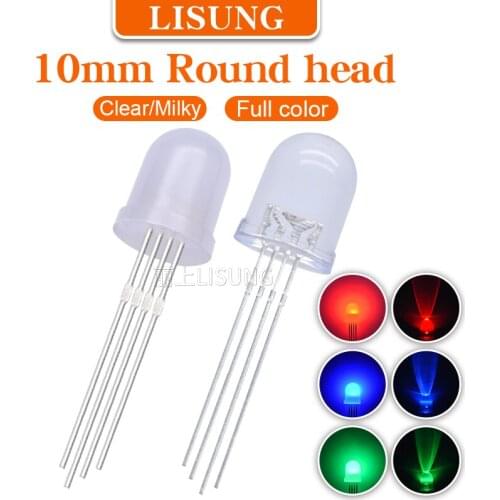 250PCS 10mm Rgb Led Emitting Diode 4 pins Full-color Milky Water Clear Red Green Blue Common Cathode Anode Colorful Light Lamp