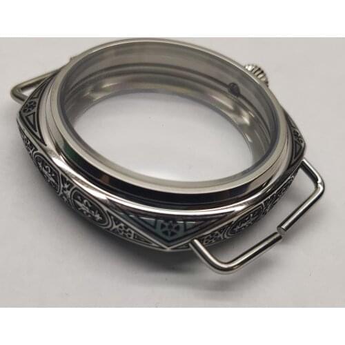 5ATM Waterproof 45mm 316L Carved Hand-Winding Polished Watch Case Replacement for ETA 6497/6498 Seagull ST3600 ST3620 Movement