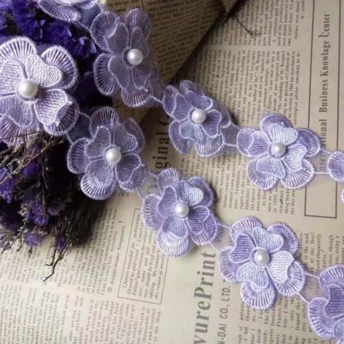 91cm Puple Pearl Lace Flower For Dress Ribbon Lace Trim Knitting Wedding Embroidered DIY Handmade Patchwork Sewing Craft