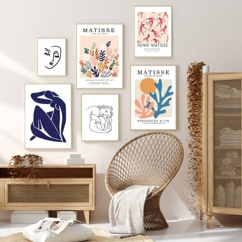 Abstract Matisse Coral Leaf Poster Line Face Canvas Painting Nordic Art Print Minimalist Wall Picture For Living Room Home Décor