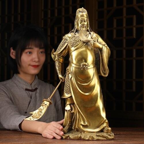 LARGE 2021 Company home Porch lobby thriving business Money Good luck God of wealth GUAN GONG brass Sculpture office Ornament