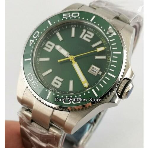 43mm Bliger/Sterile Top Luxury Mens Watches Green Dial Silver Case Sapphire Automatic Movement Wristwatch