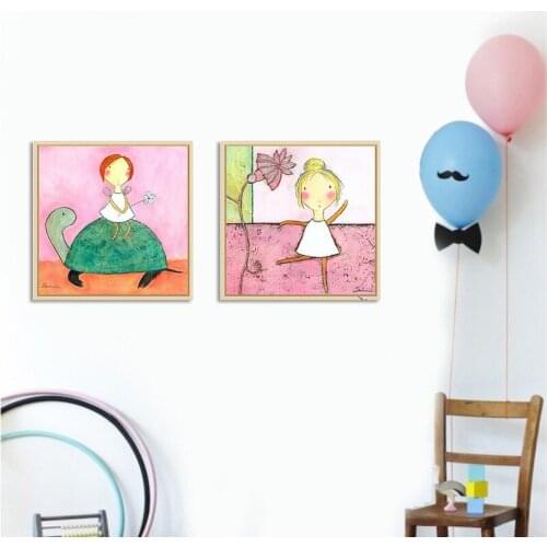 Childrens Room Decorative Painting Nordic Ins Girl Princess Room Bedroom Bedside Canvas Paintings Girl Series Cartoon Murals