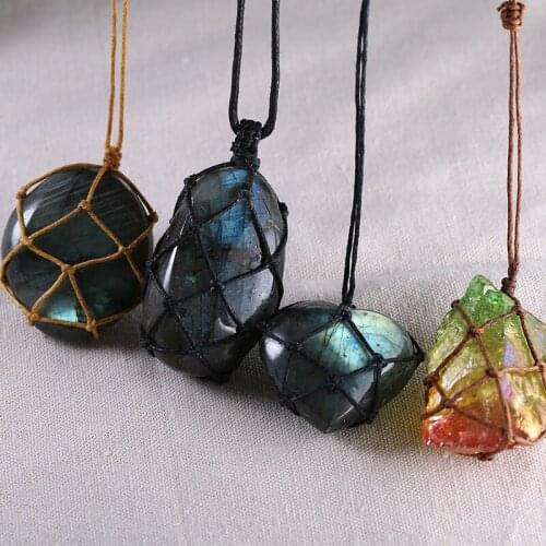 Natural Irregular Crystal Labradorite Pendant Moonstone Sunstone Necklace Divination Spiritual Meditation Jewelry Random Size