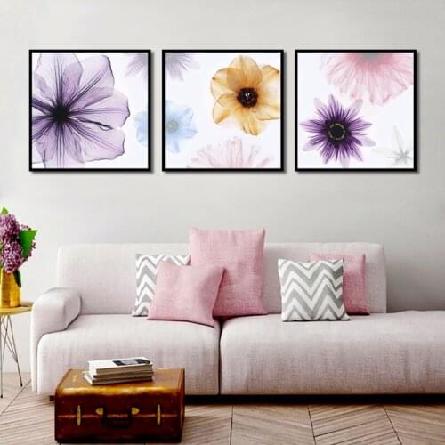 Gradient Transparent Colored Beautiful Flowers Painting Printed Canvas Painting Picture Home Bedroom Wall Art Decoration