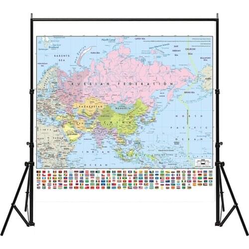 150x150cm Asia Mercator Projection Map with National Flag Foldable Waterproof Asia Map