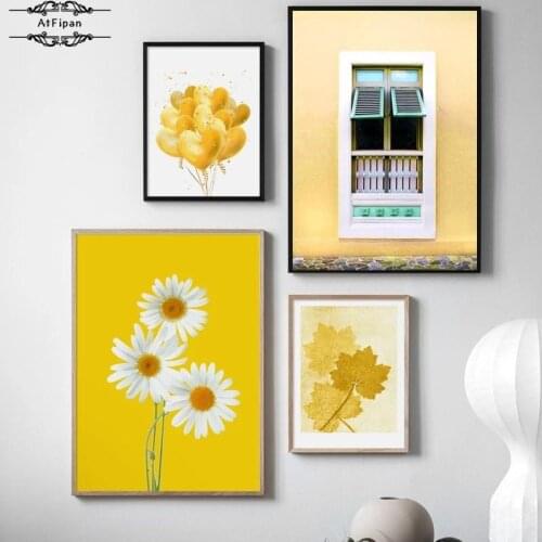 Daisy Ginkgo Tree Maple Balloon Window Posters and Prints Wall Art Canvas Painting Nordic Pictures for Living Room Home Decor