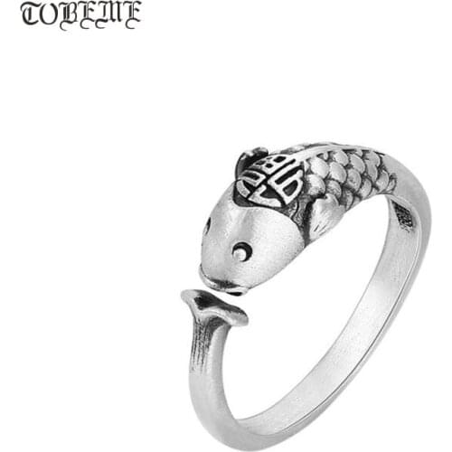 100% 999 Silver Fish Ring Real Pure Silver Women Ring Vintage Sterling Silver Good Luck Ring Resizable