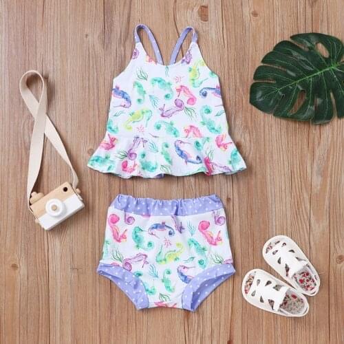 Baby Girl Outfit Baby Girl Clothes 2 Pcs Sets Hippocampus Print Sleeve Tops+briefs Cotton Soft Cool Girls Clothes Summer 0-18M