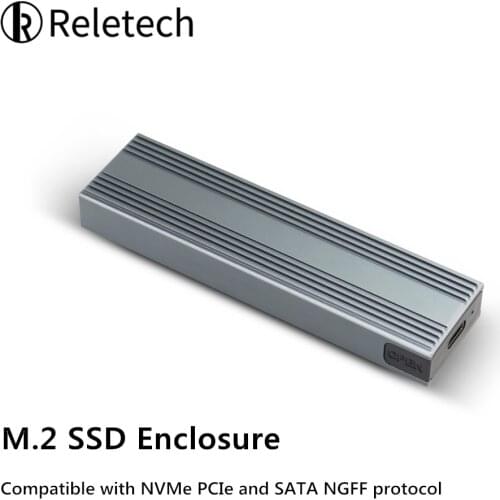 Reletech M.2 SSD enclosure portable USB3.1 Type-C 10Gps hard drive case supports NVMe / SATA NGFF protocols suitable for MacBook