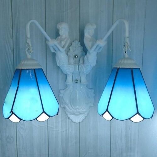 Creative Stained Glass Tiffany Mediterranean Simple LED lustre E27 mermaid wall lamp for lattice corridor aisle balcony cafe bar