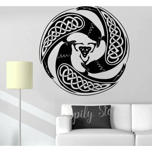 Round Shape 3 Birds Vinyl Home Decoration Stickers Raven Gothic Birds Patterns Decor Wall Decal Mural Sofa Background P697
