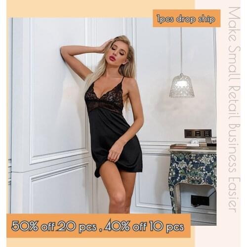 Lace Night Dress Sexy Sleepwear Wholesale Women Lingerie Silk Robe de Nuit CT Market