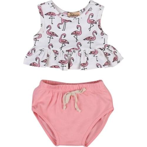 Summer Newborn Baby Girl Clothes Cotton Ruffle Vest Tops Pink Shorts Sets Clothes Outfits Cute Print Bottoms Baby Clothing 0-18M