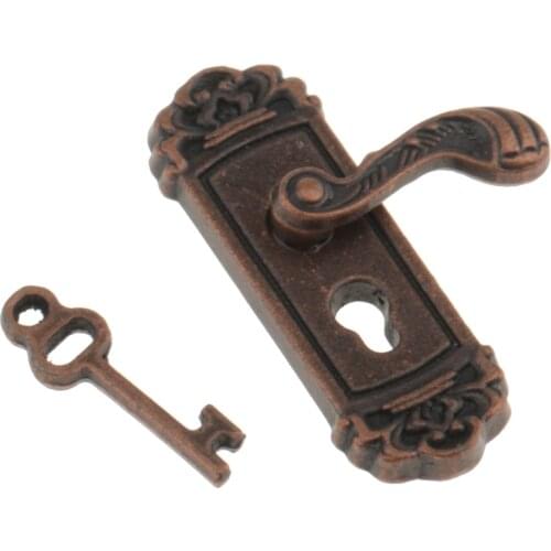 1:12 Dollhouse Miniature Bronze Metal Door Knob Right Handle with Key Accs