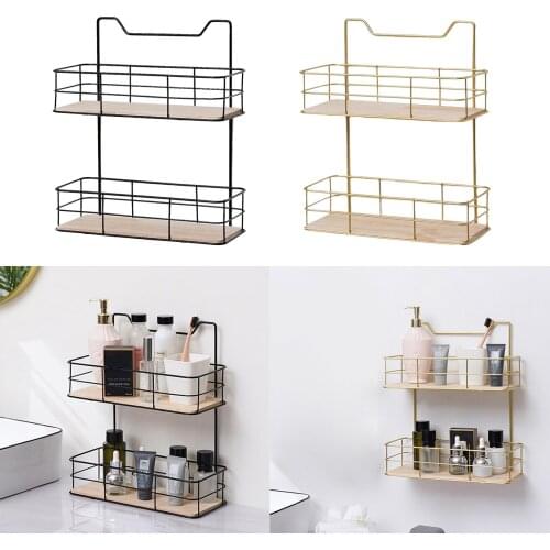 Minimalist Bathroom Iron Storage Shelf 2 Layer Punch-Free Baskets Alblums Toiletries Towels Cosmetics Organization Holder