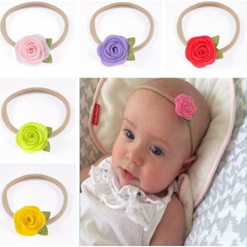 Fashion Baby Solid Color Flower Headband Nylon Elastic Hairband Hair Accessories DIY Handmade Floral Headbands Birthday Gifts