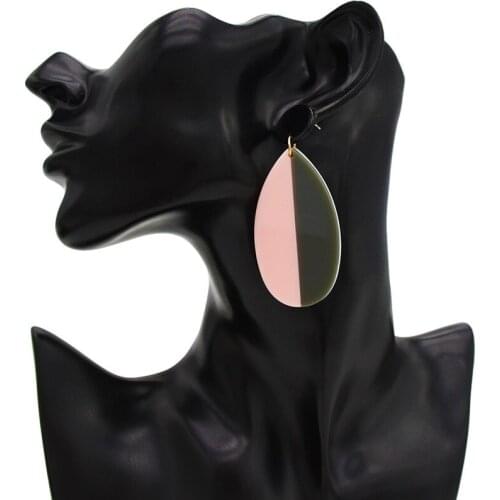 4 Colors Trendy Korean Fashion Acrylic Drop Double Colorblock Personality Oval Shaped Dangle Earrings For Women Charming Jewelry