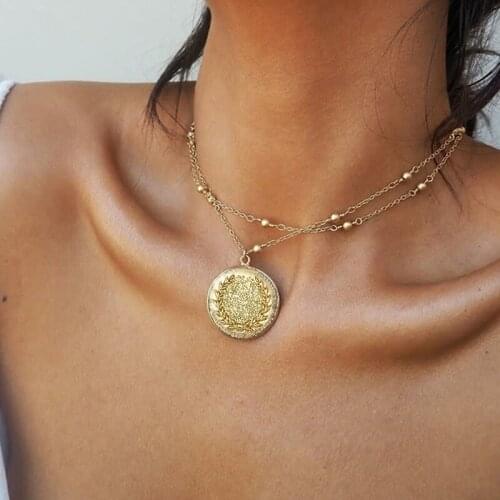 2 Pcs/Set Fashion Necklaces Women Gold Color Chain Beaded Leaf Multilayer Necklace Retro Lady Birthday Gift Beach Jewelry