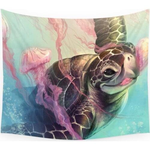 Sea Turtle And Jellyfish! Wall Tapestry Home Living Decor Space