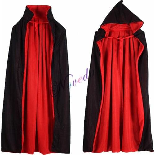 Red Black Witch Vampire Capes Halloween Cloak Hooded Kids Adult Costumes For Men Women Female Girls Boys