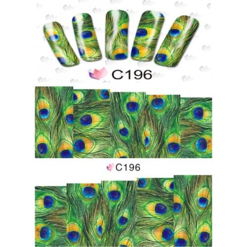 NAIL ART BEAUTY WATER DECAL SLIDER NAIL STICKER MARINE UNDER SEA PEACOCK FEATHER WAVE WHEEL SEA WEED C196-203