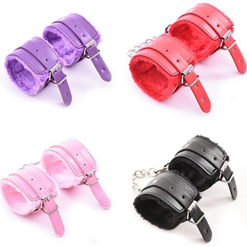 Sexy Adjustable PU Leather Plush Handcuffs Ankle Cuff Restraints BDSM Bondage Sex Toy Restraints Sex Bondage Exotic Accessories