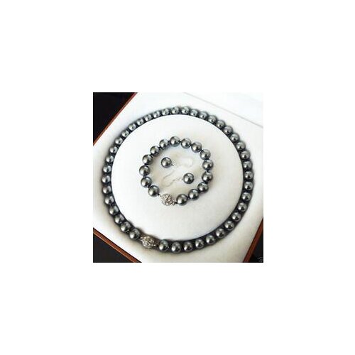 Wholesale fine Nobility black 10mm Akoya Cultured Shell Pearl Necklace Bracelet Earring White Crystal marvel choker