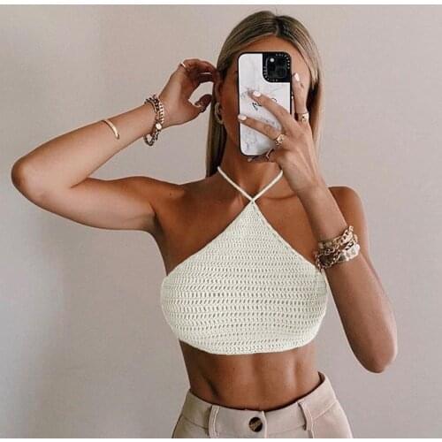 Sexy Solid White Lace Up Women Camisole Bandage Streetwear Slim Backless Female Vest Fashion Spring Summer casual Tops 2021