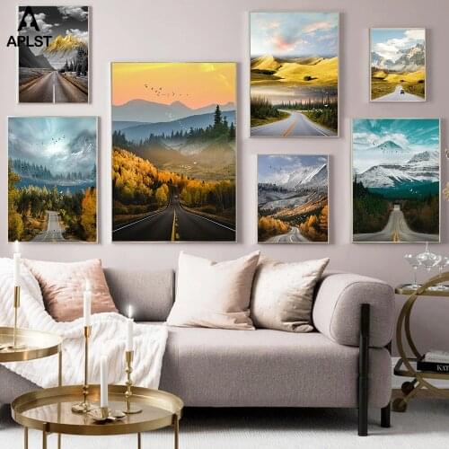 Autumn Nordic Yellow Leaves Forest Poster Canvas Wall Art Travel Landscape Print Painting Sunrise Picture Living Room Home Decor