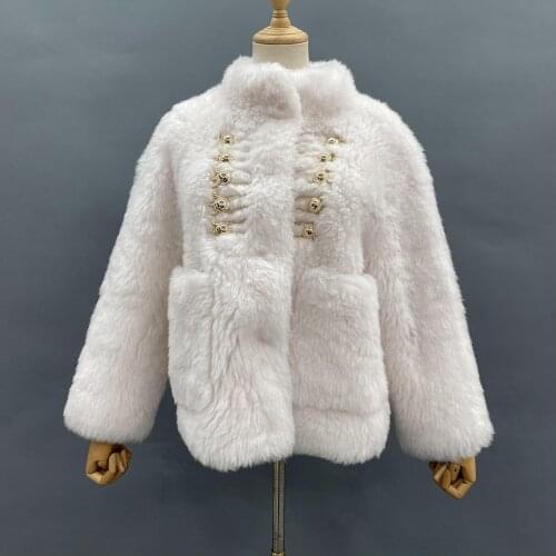 Popular Womens Wool Coats Fashion Winter Overcoat Real Sheep Shearing Fur Jacket Teddy Bear Coat