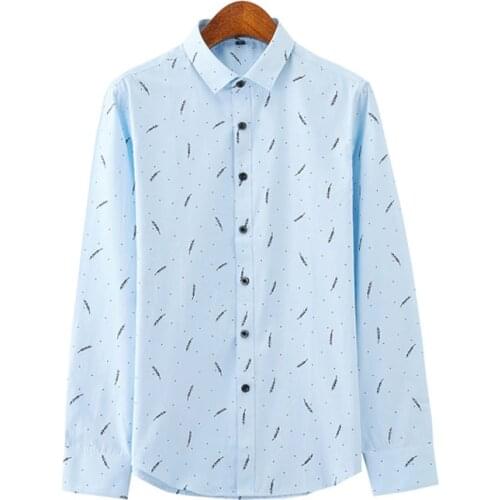 Casual Men Shirt Slim Fit Flower Print Linen Shirt Long-sleeved Shirts Male Floral Social Masculina Fashion Spring Autumn
