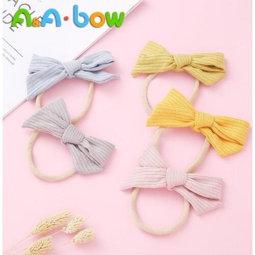 1pcs New Style Nylon Bow Headbands Cute Solid Color Hair Clips Stripe Elastic Nylon Headwear Soft Bows Baby Hair Accessories