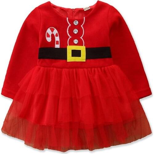 Baby Girls Christmas Dress Santa Cartoon Claus crutch Long Sleeve Dress New Year Kids Halloween Dresses Party Tulle Kids Costume