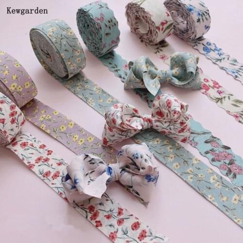 Kewgarden DIY Hair Bow tie Accessories 1" 25mm Printed Floral Ribbons Handmade Tape Gift Packing Webbing 5 meters