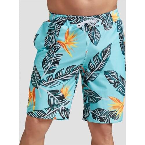 Sbart Loose Quick-Dry Tidy Board Shorts Men Casual Beach Pants Knee Length Printed Bathing Trousers EO