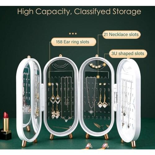 4 DoorFolding Jewelry Storage Box Multi-compartment Visible Jewelry Multilayer Jewelry Storage Organizer Dustproof Makeup Holder