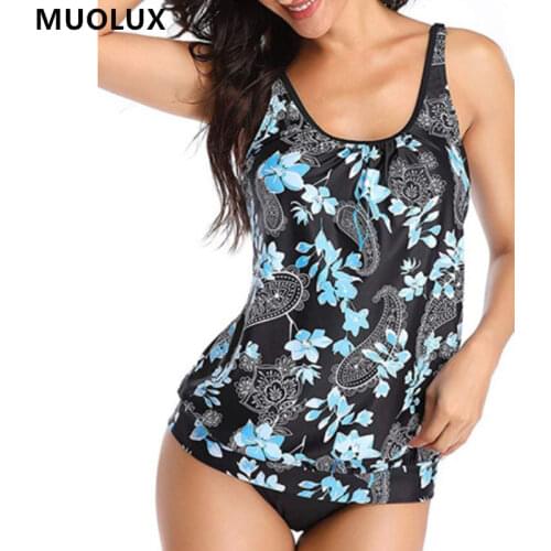 Tankini 2020 Women Swimsuits Two Piece Bikini Set Push Up Swimwear Vintage Padded Bathing Suit Female Beachwear Plus Size 3XL