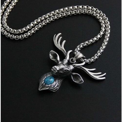 Vintage Deer Head Pendant Necklaces For Men Fashion Stainless Steel Animal Pendant Male Nordic Viking Jewelry Dropshipping Store