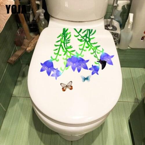 YOJA 23.1X19.8CM Bellflower Flower Butterfly Creative Bedroom Wall Sticker Fashion Toilet Seat Decor T1-2319