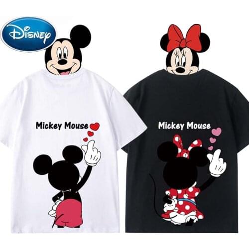 Disney Chic Fashion Back Minnie Mickey Mouse Love Cartoon Print O-Neck Women T-Shirt Unisex Couples Tee Short Sleeve Top 6 Color