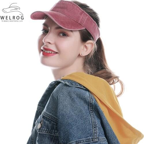 WELROG Women Men Outdoor Running Empty Top Hat Sport Blue Jeans Denim Visor Cap Autumn Adjustable Baseball Caps Anti UV Caps