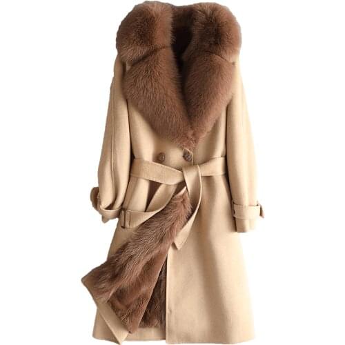 Winter Real Fur Coat Women Clothes 2020 Korean Warm Wool Jacket Fashion Ladies Rex Rabbit Fur Liner Fox Fur Collar Jacket Hiver