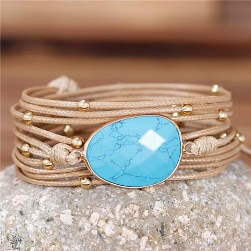 Women Wrap Bracelet Natural Gilded Turquoises Bohemia Long Friendship Bracelet Unique Handmade Ethnic Rope Bracelet Dropshipping