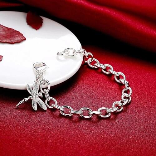 Pretty Zircon dragonfly pendant 925 sterling silver Bracelet for woman Wedding party Popular brands jewelry Holiday gifts