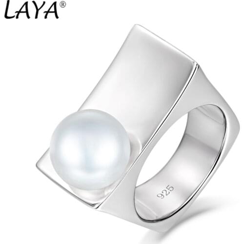 Laya 925 Sterling Silver Simple Texture And Personality Elegant Fine Jewelry Natural Freshwater Bread Pearl Ring For Women 2021