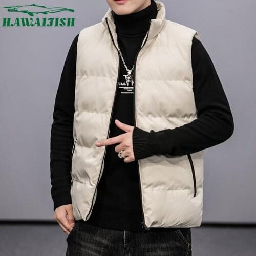 Hawaifish Cotton-Padded Mens Vest solid color fashion high quality jacket sleeveless stand up collar hot sale Winter clothes