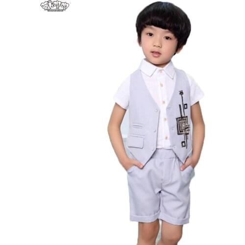 2PCS Children Summer Suit Sets Boys Sequins Party Performance Clothing Sets Kids Gentlemen Vest Pants Costume