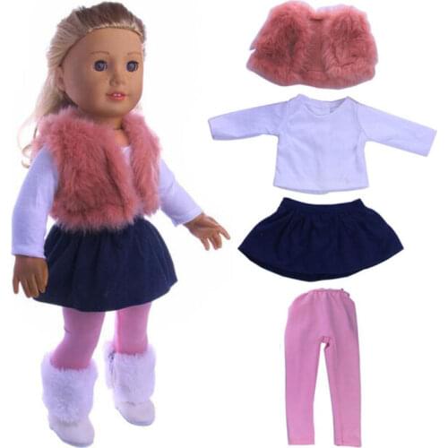 4Pcs/Set United States Girl Doll Clothes Set Winter Coat Dress + Legging For 18 Inch Doll Suit Set Fit 43cm Baby Dolls