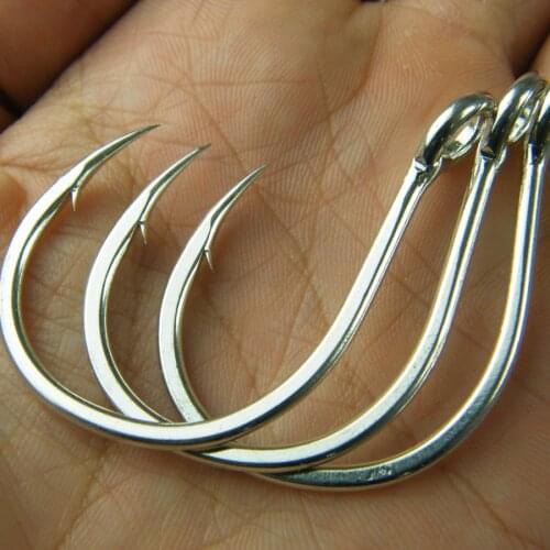 6Pcs/lot #6/0 Style 9985 Silver Big Eye Saltwater Jigging Sea Fishing Hooks Fishhook Crank hook Barbed jig fishhook fishing